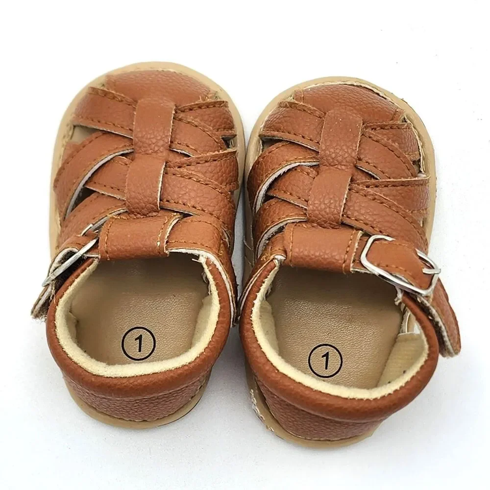 Baby Shoes Fisherman Faux Leather Buckle Sandals Brown Infant Size 1 US